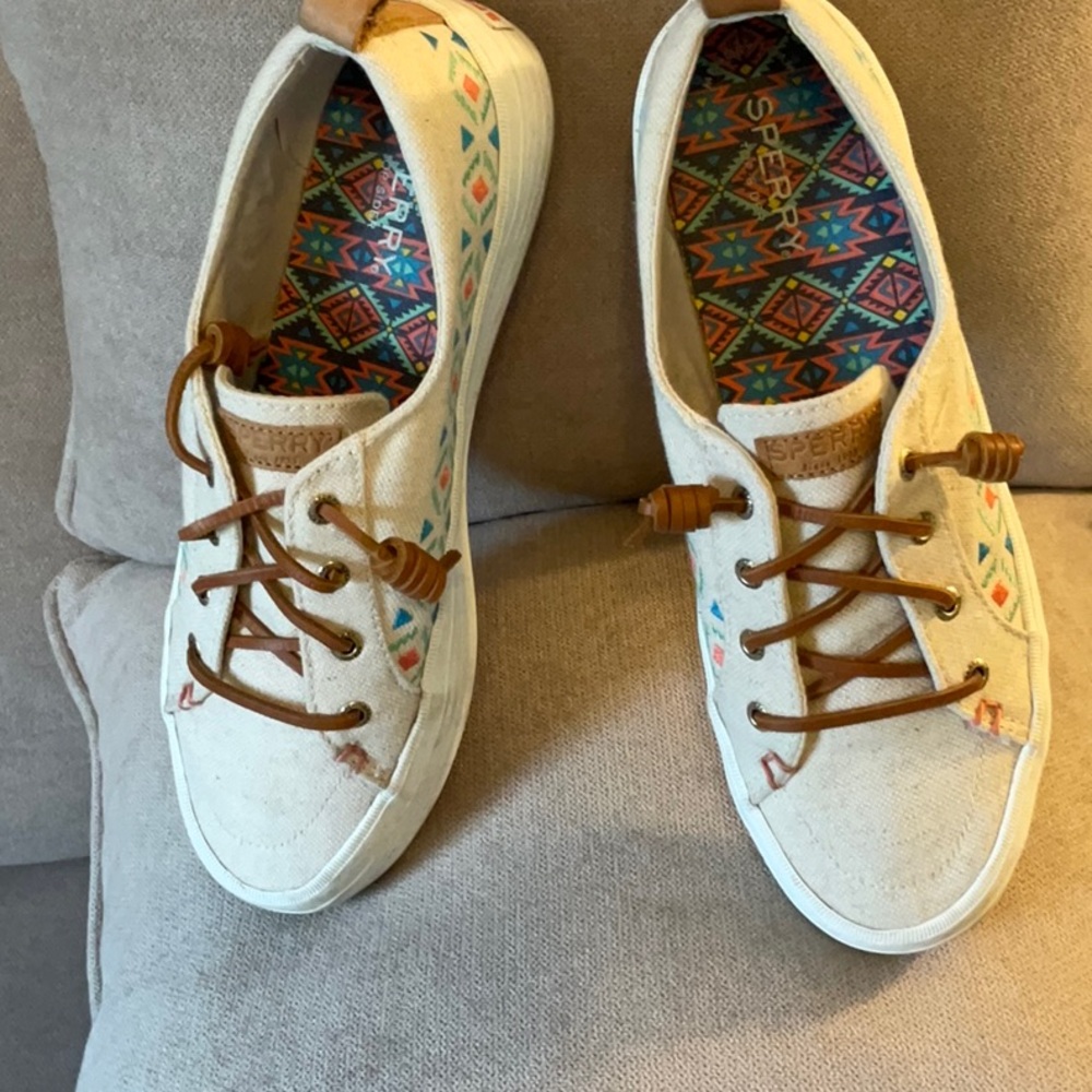 Sperry Topsider Canvas Platform Deck Shoes - SW Design, Size 9